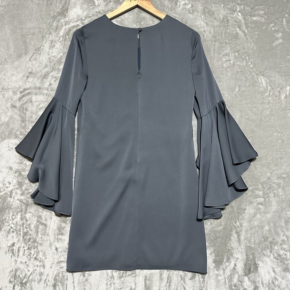Milly Nicole Bell Sleeve Silk Mini Dress Womens Size 4 Dark Gray Whimsigoth USA - Picture 9 of 11